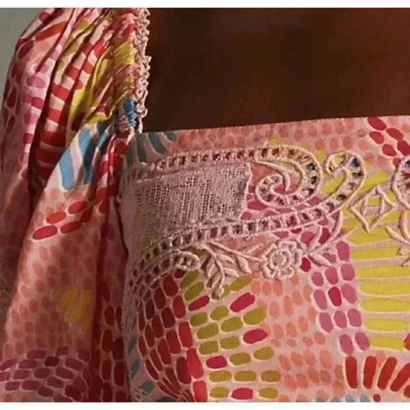 Farm Rio Anthropologie Embroidered Tropical Blouse Bananas L Long Sleeve Shirt - Picture 5 of 9